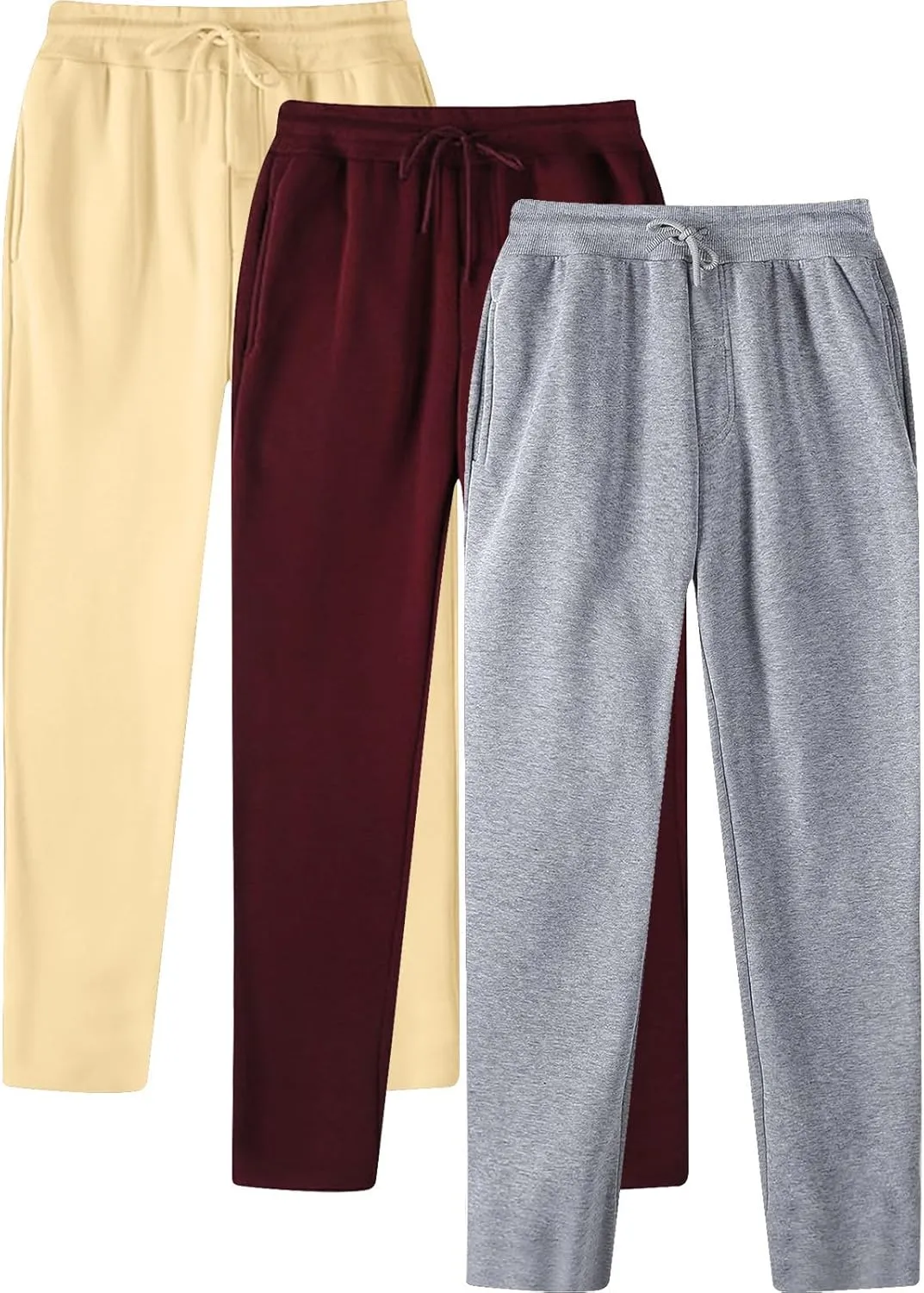 3 Pack Mens Sweatpants Fleece Athletic Pants Open Bottom Active Workout Sweat Pants with Pockets