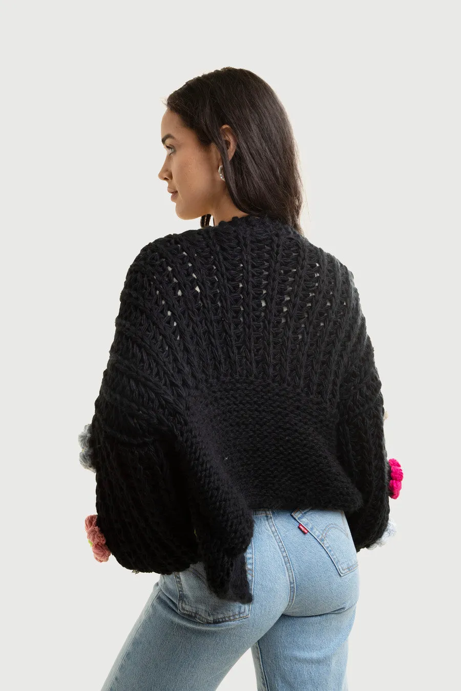 Appliqu Knit Floral Cardigan With Buttons
