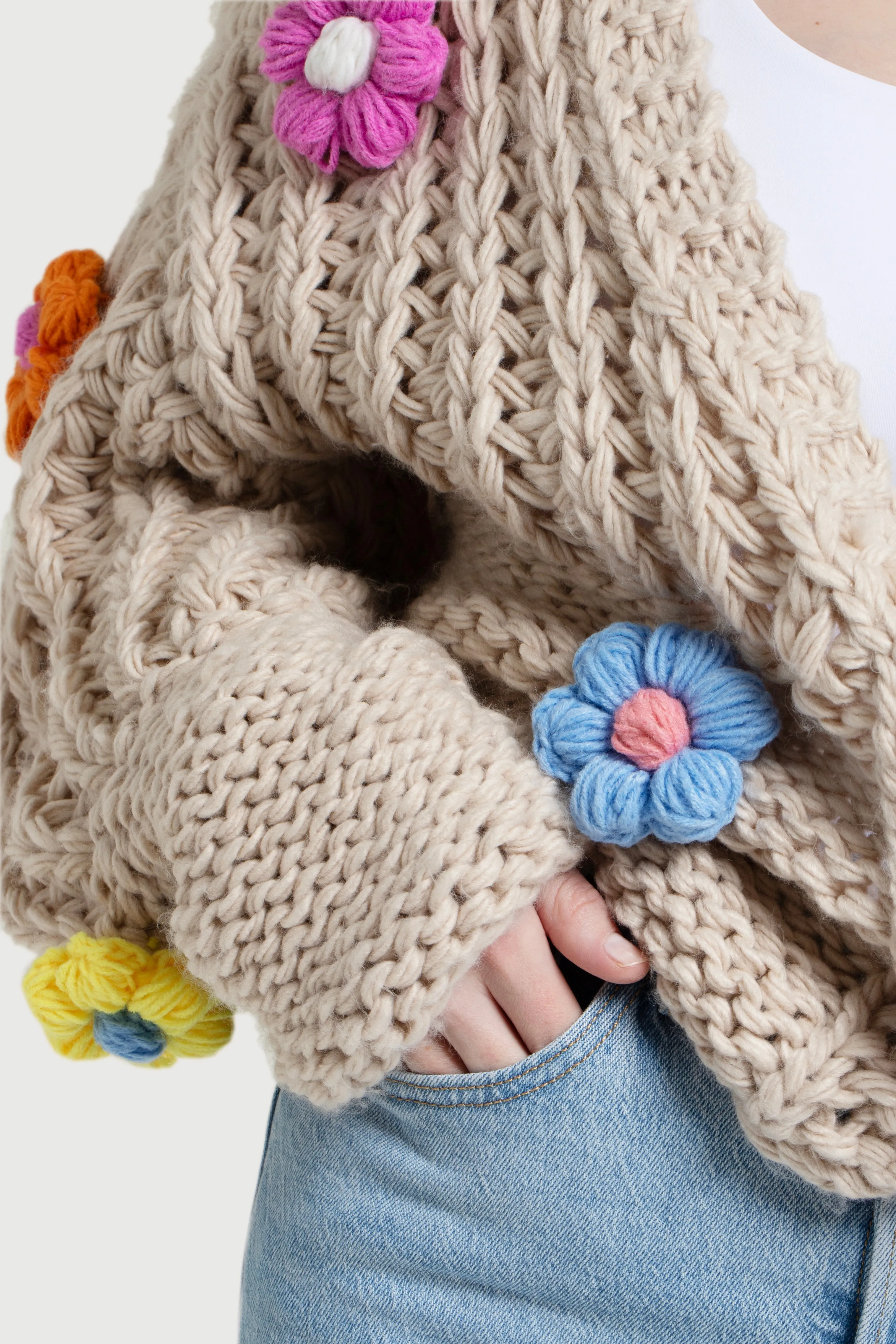 Appliqu Knit Floral Cardigan With Buttons