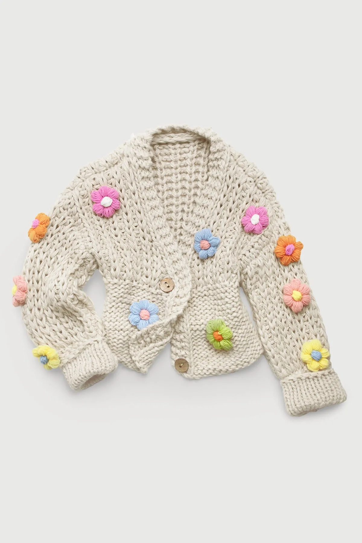 Appliqu Knit Floral Cardigan With Buttons
