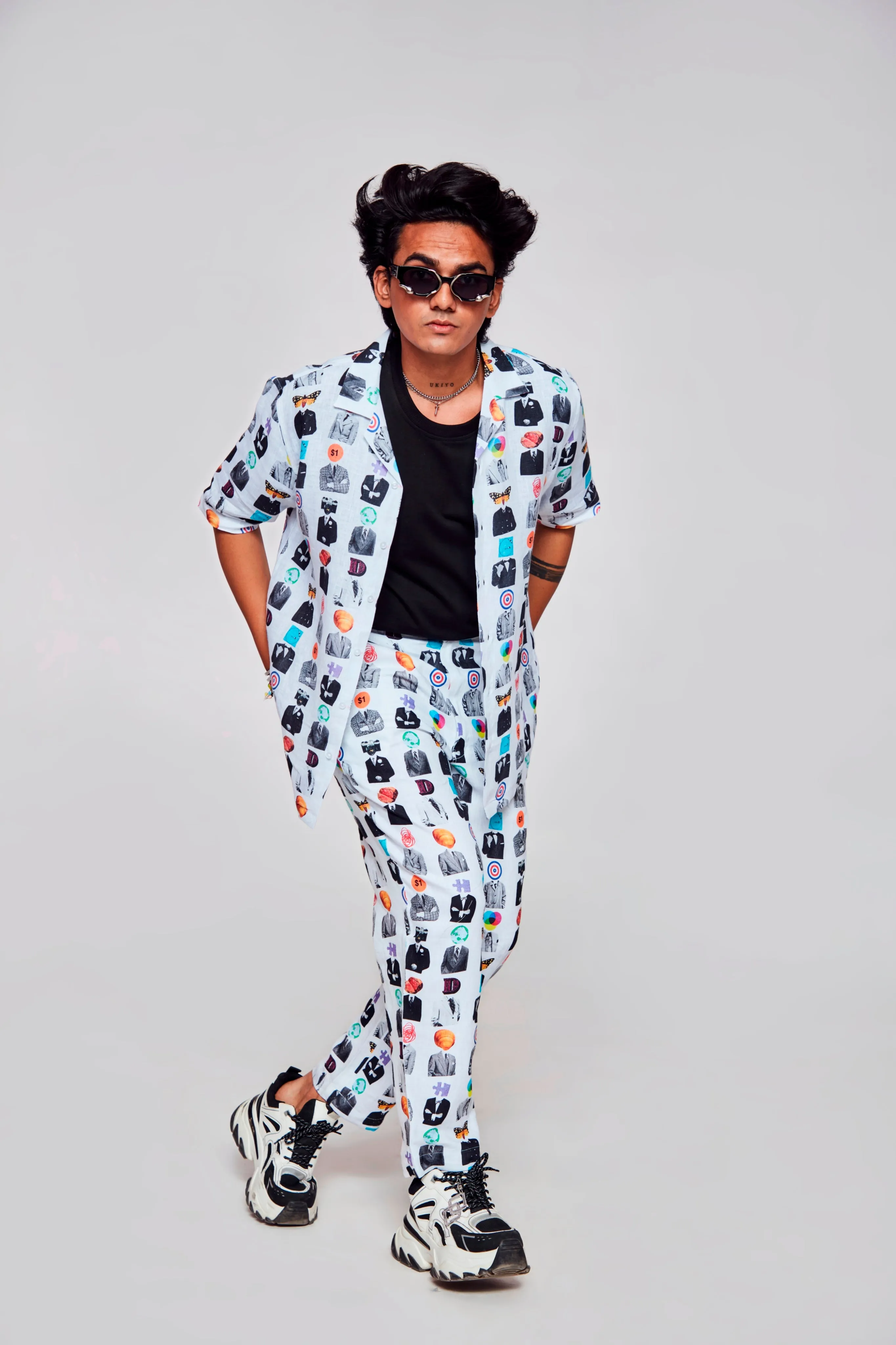 Artistic Mosaic Printed Shirt Pure Linen Cuban Coller Shirt