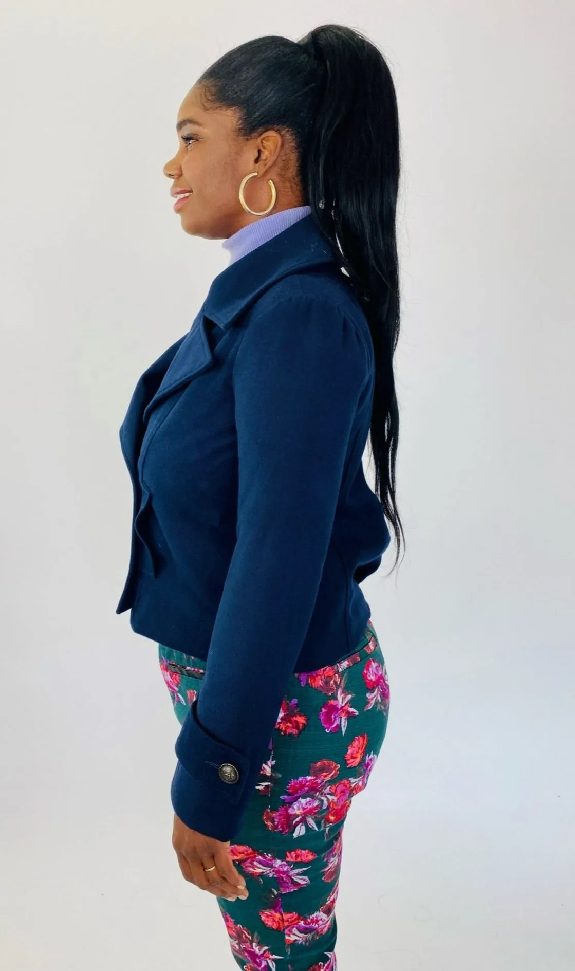 BB Dakota Navy Blue Cropped Blazer Style Peacoat, Size L
