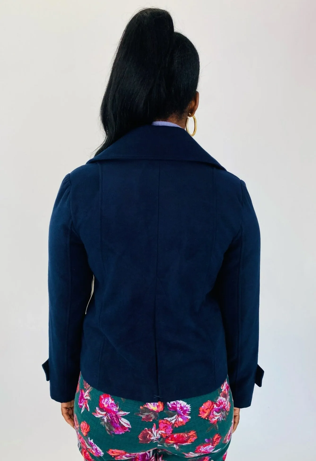 BB Dakota Navy Blue Cropped Blazer Style Peacoat, Size L