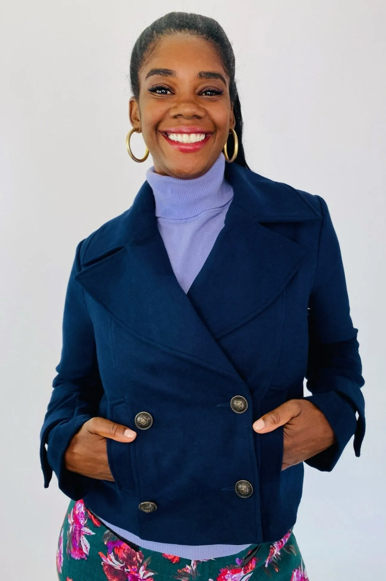 BB Dakota Navy Blue Cropped Blazer Style Peacoat, Size L