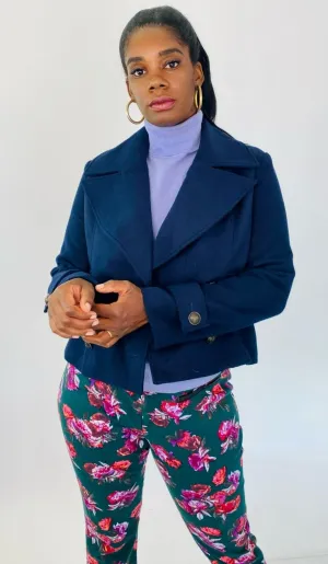 BB Dakota Navy Blue Cropped Blazer Style Peacoat, Size L
