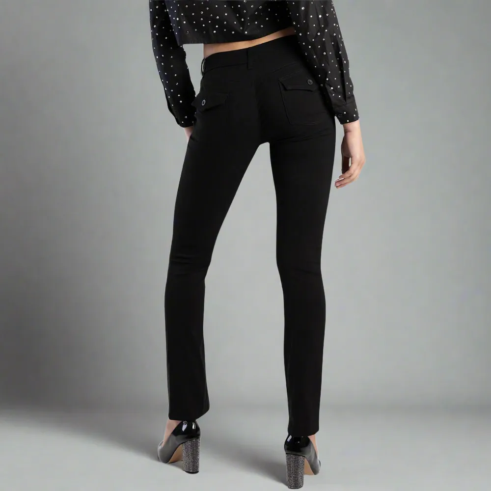 Black Bootleg Mid Rise Work Pants - Tony