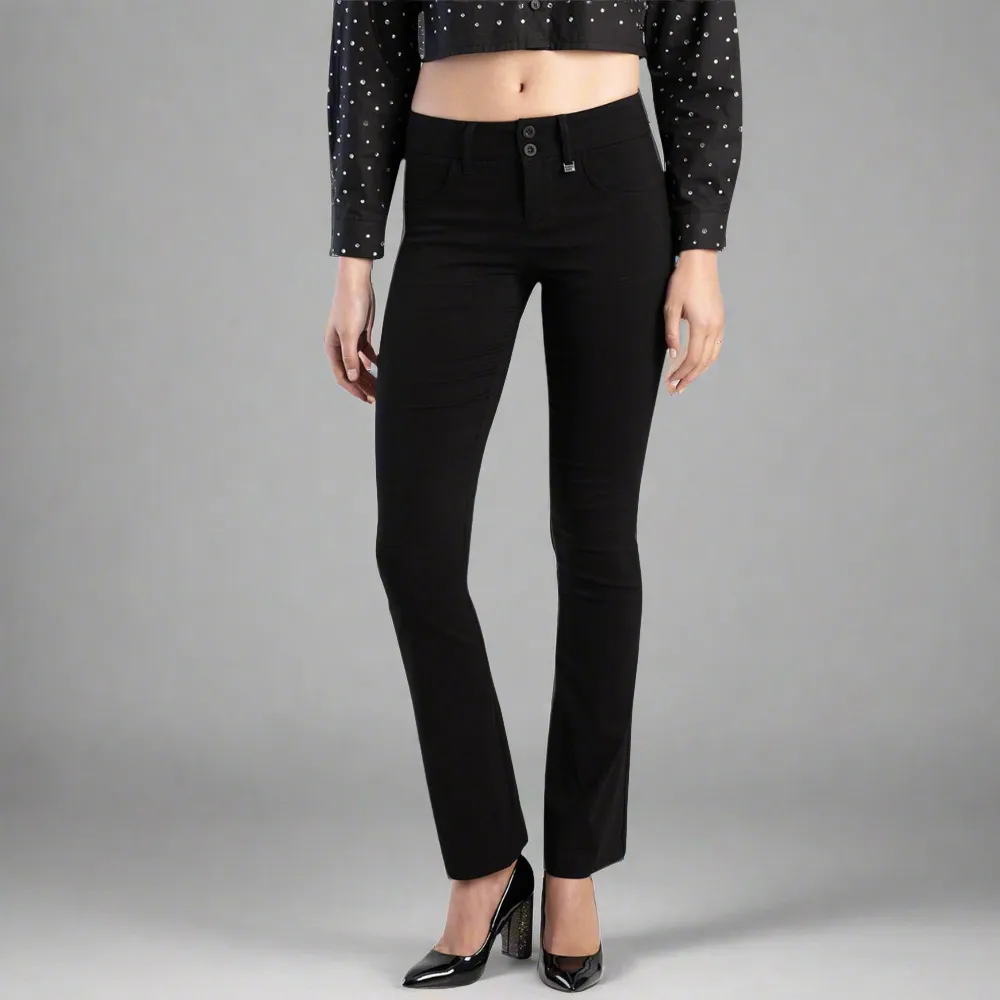 Black Bootleg Mid Rise Work Pants - Tony