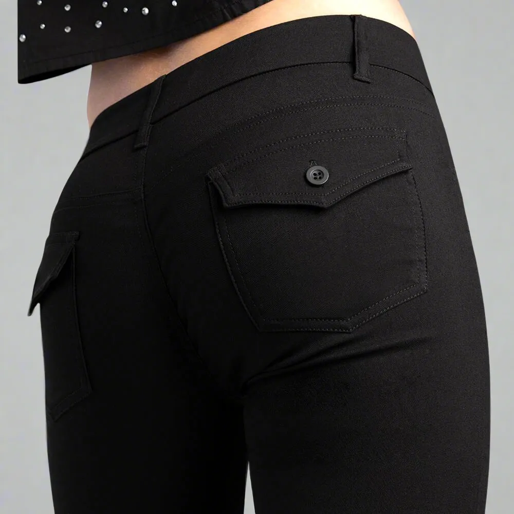 Black Bootleg Mid Rise Work Pants - Tony