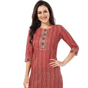 Elevate Your Workwear Style with the Red Cotton Printed Long Tunic (D1098)