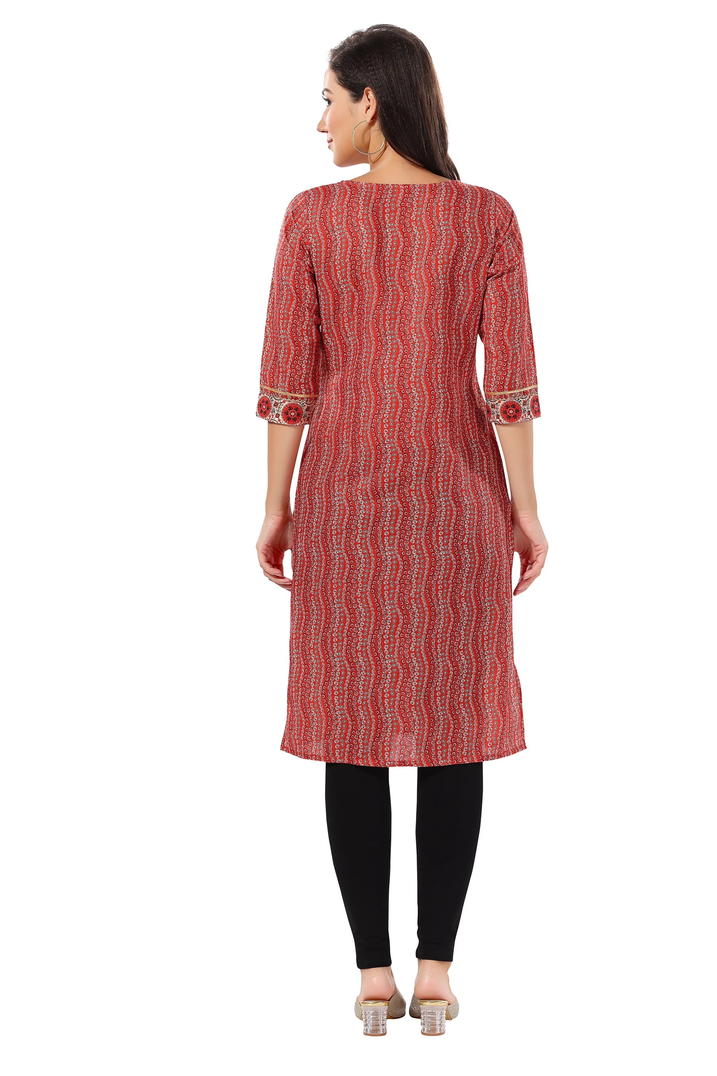 Elevate Your Workwear Style with the Red Cotton Printed Long Tunic (D1098)