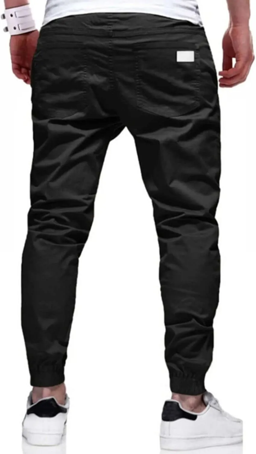 evzosrz Mens Casual Joggers Cargo Pants - Slim Fit Drawstring Hiking Outdoor Twill Track Jogging Chino Trousers Sweatpants