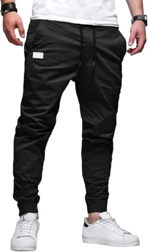 evzosrz Mens Casual Joggers Cargo Pants - Slim Fit Drawstring Hiking Outdoor Twill Track Jogging Chino Trousers Sweatpants