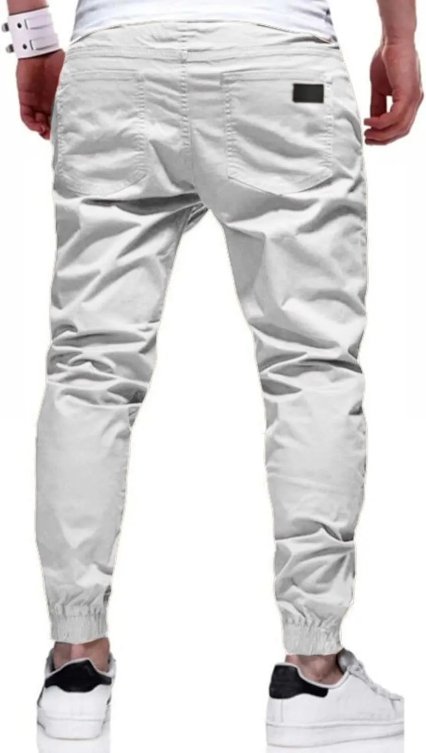 evzosrz Mens Casual Joggers Cargo Pants - Slim Fit Drawstring Hiking Outdoor Twill Track Jogging Chino Trousers Sweatpants
