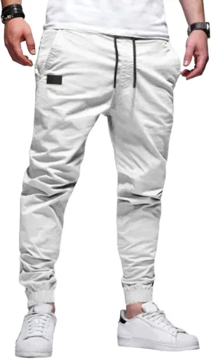 evzosrz Mens Casual Joggers Cargo Pants - Slim Fit Drawstring Hiking Outdoor Twill Track Jogging Chino Trousers Sweatpants