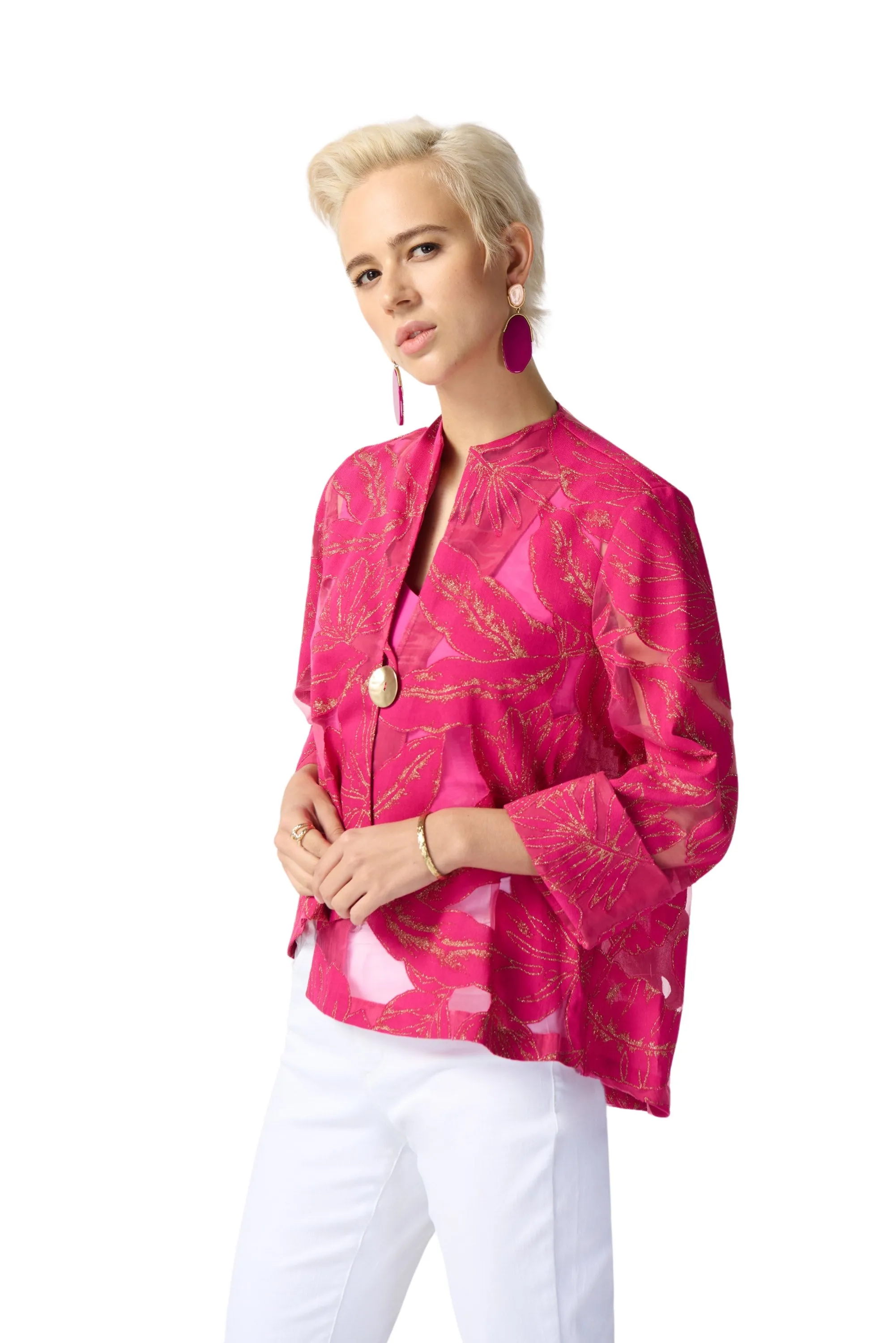 Jacquard Tropical Print Swing Jacket
