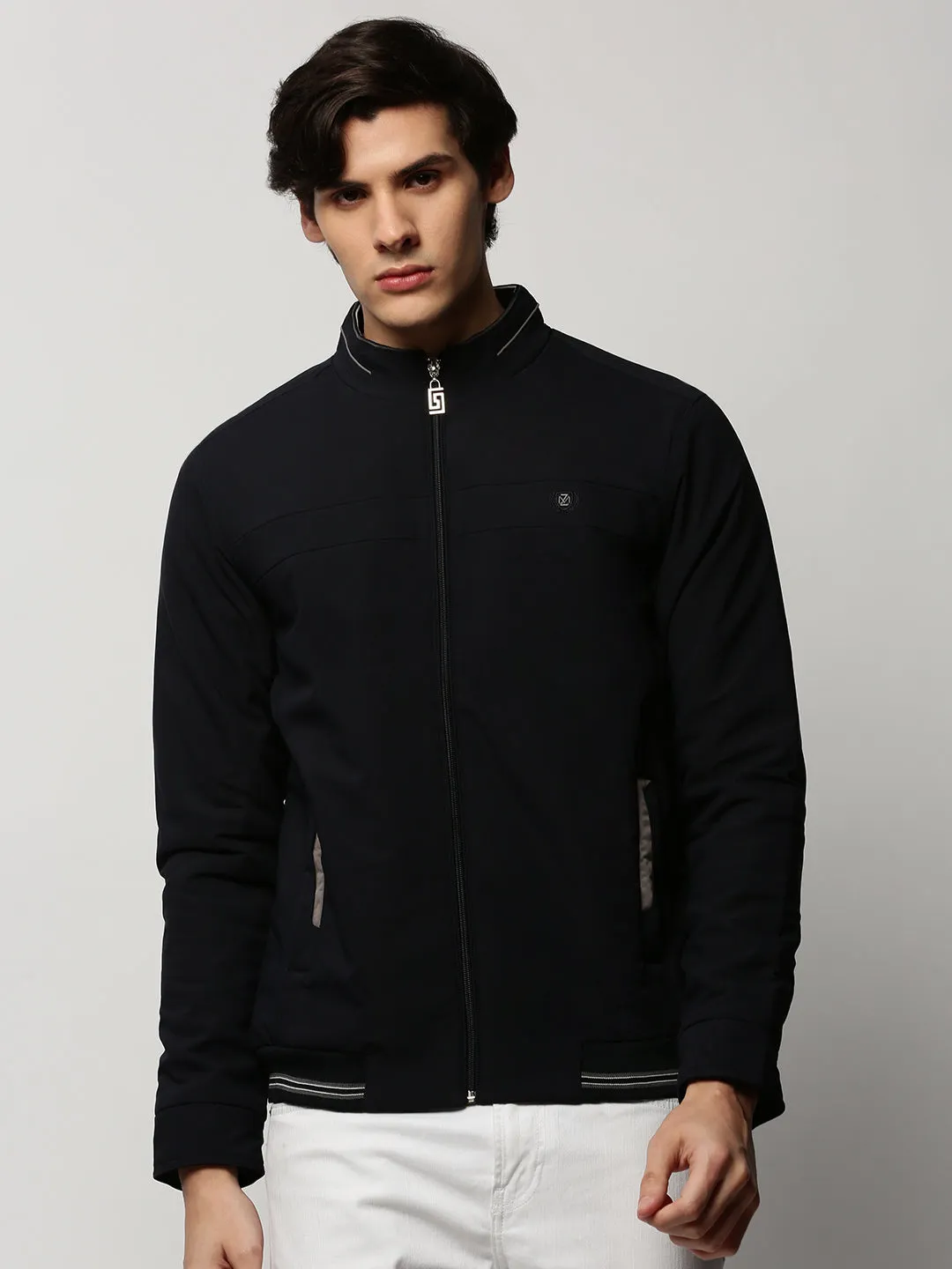 Men Navy Blue Bomber Jackets