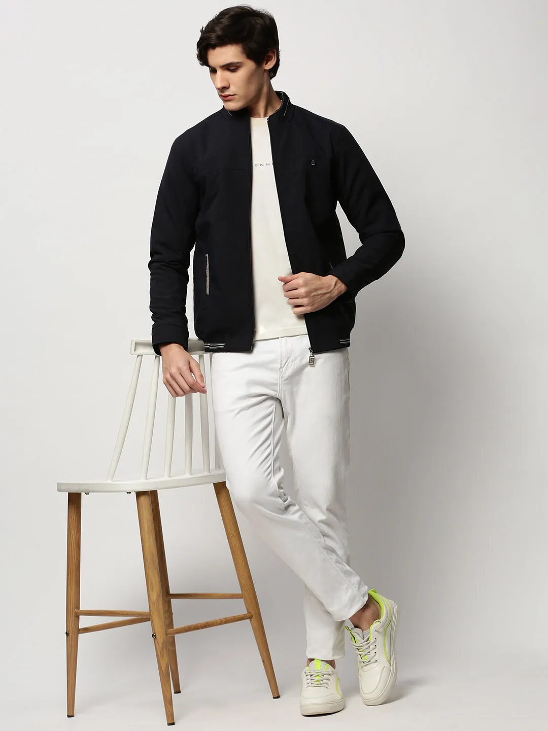 Men Navy Blue Bomber Jackets