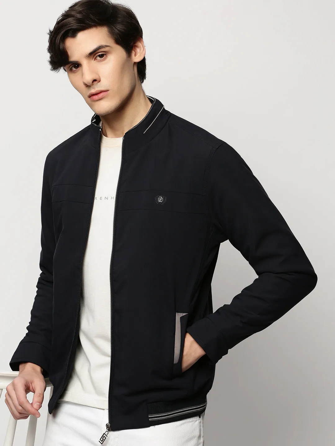 Men Navy Blue Bomber Jackets