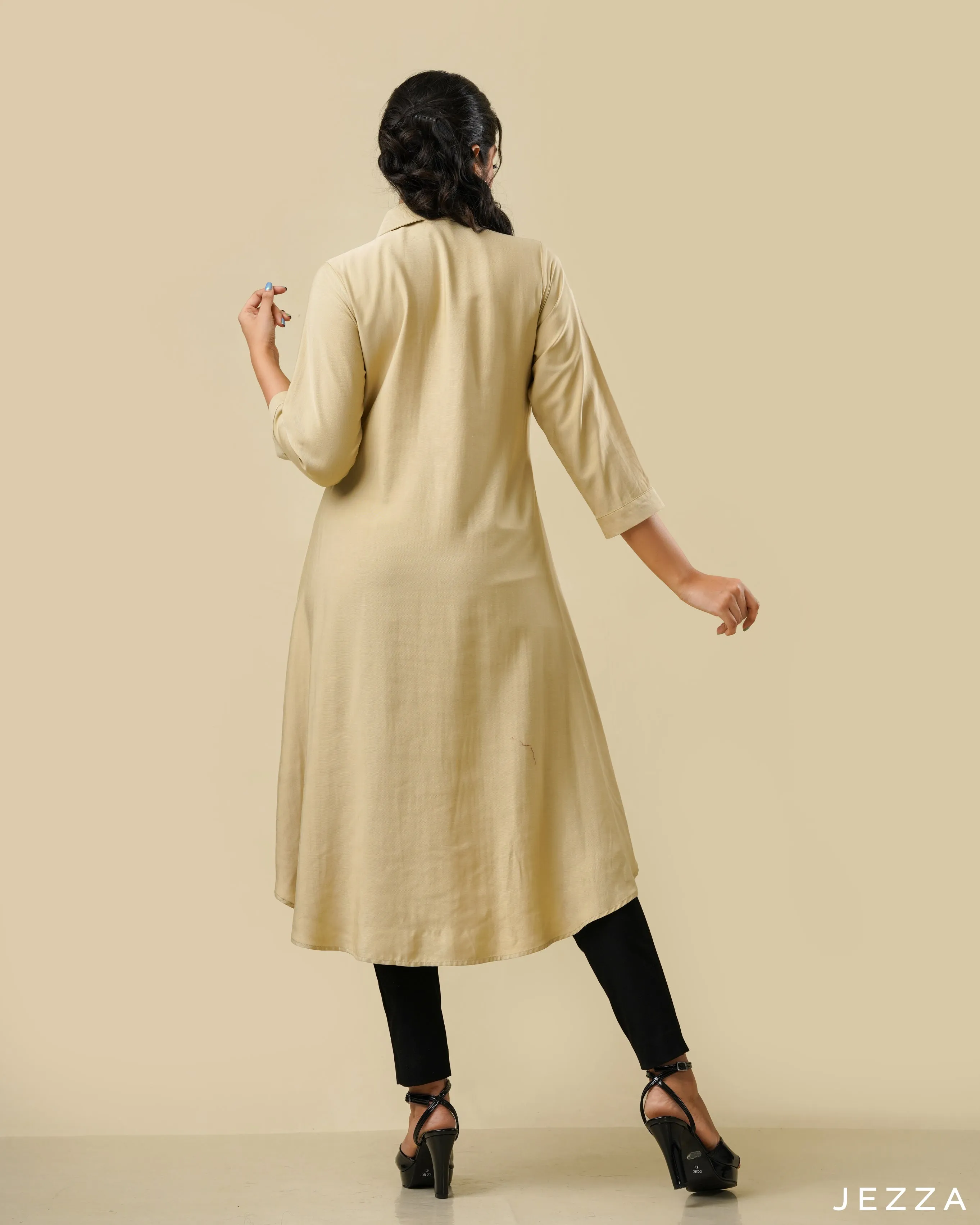 Midi Length Top With Shirt Collar 58412