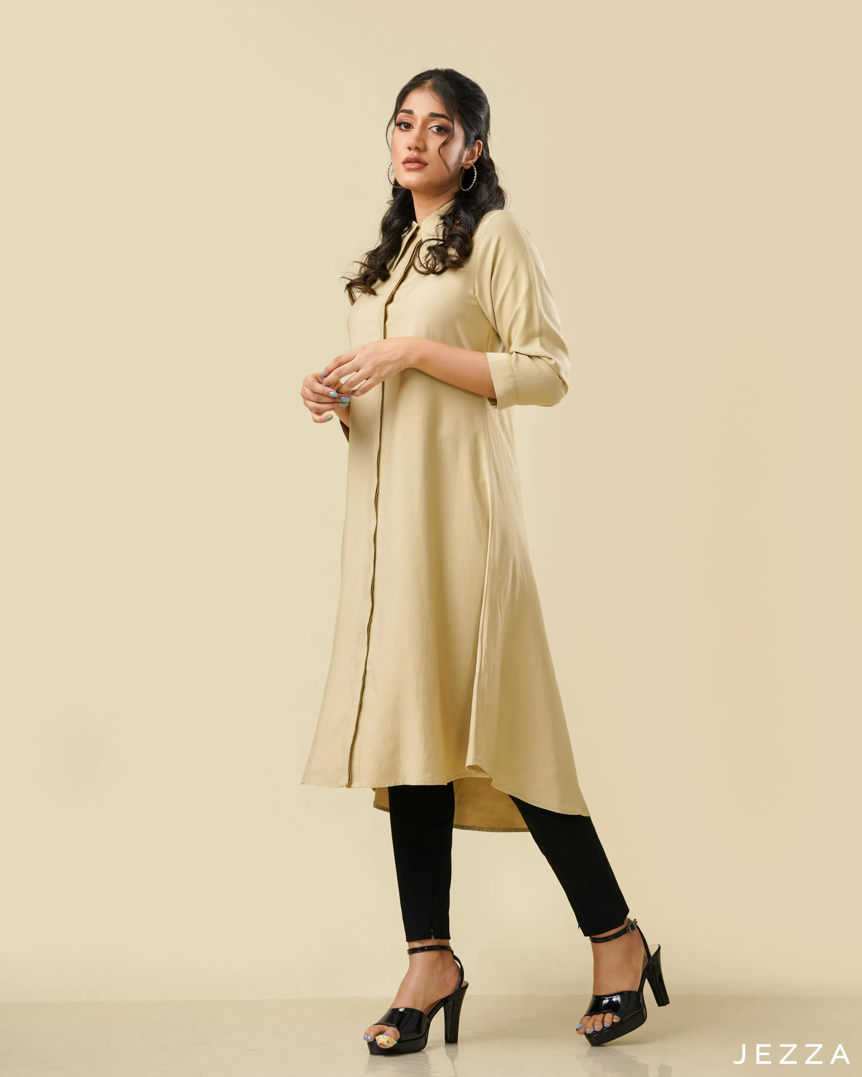 Midi Length Top With Shirt Collar 58412