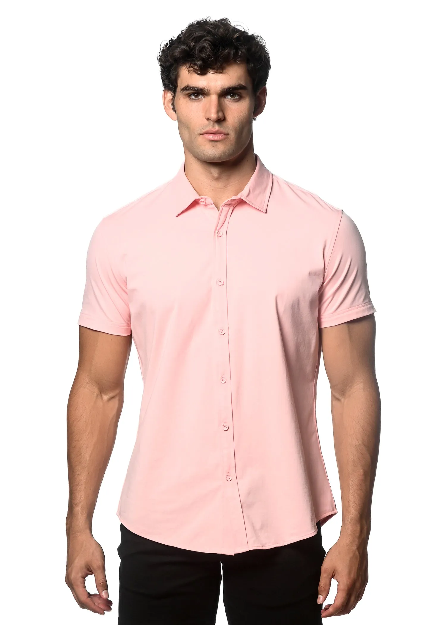 ROSE PETAL SOLID COTTON STRETCH KNIT JERSEY SHORT SLEEVE SHIRT ST-963