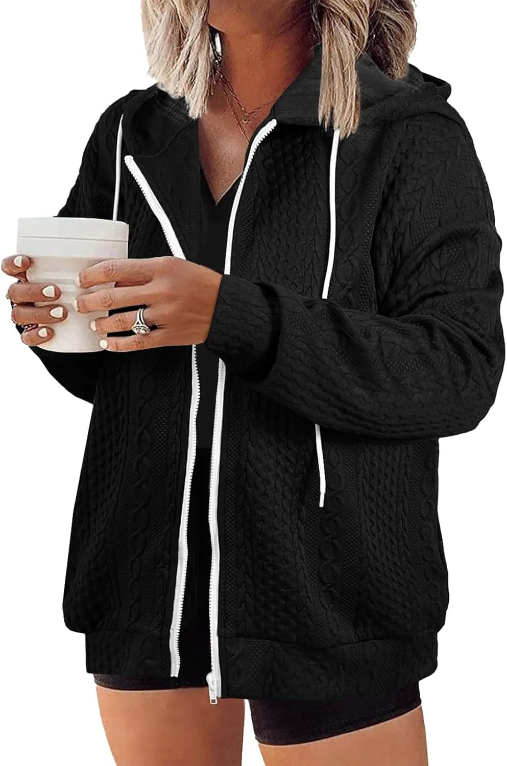 Women Hoodies Zip Up Casual Sweatshirt Long Sleeve Oversized Hoodie Plus Size Fall Jacket Coat Outfits with Pockets