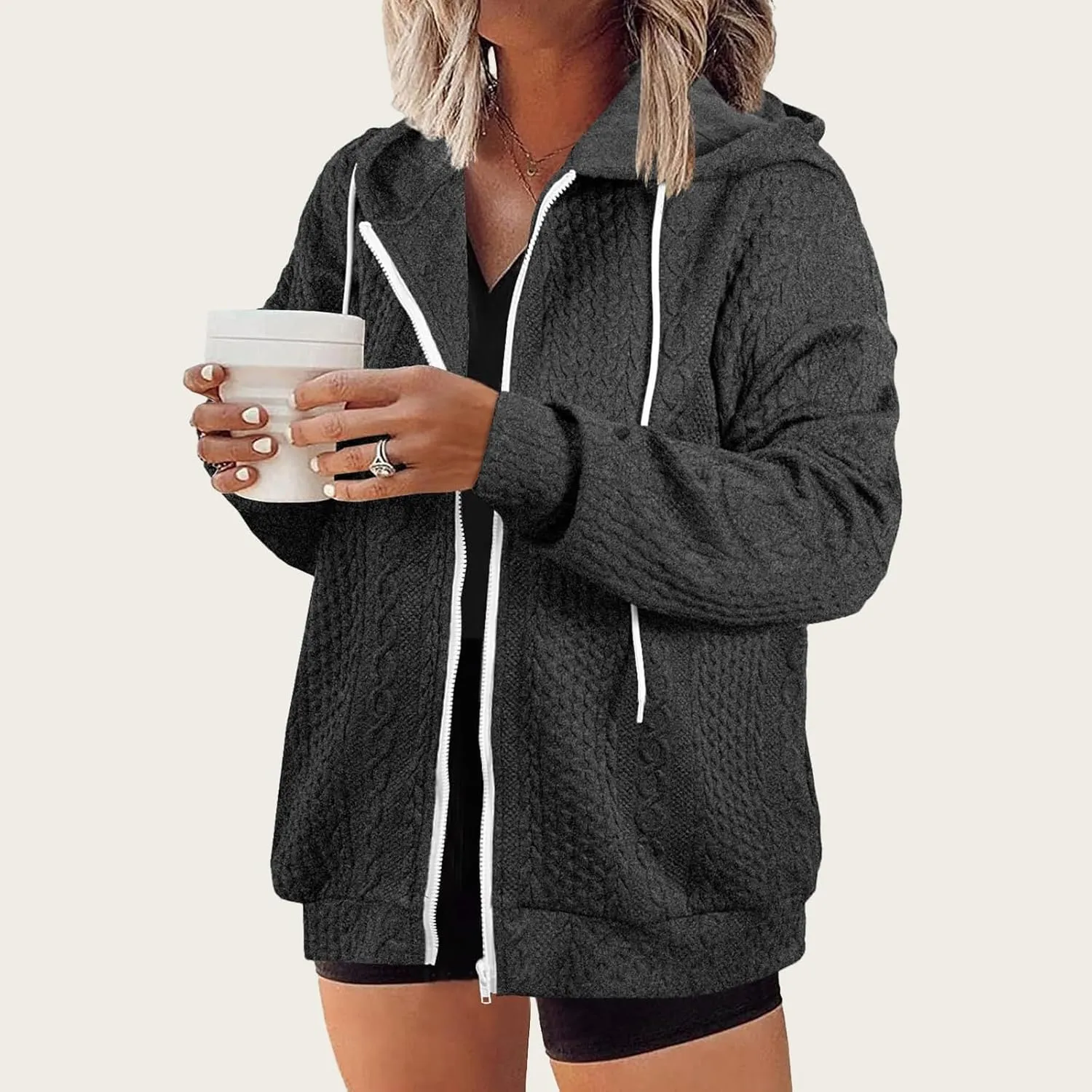 Women Hoodies Zip Up Casual Sweatshirt Long Sleeve Oversized Hoodie Plus Size Fall Jacket Coat Outfits with Pockets