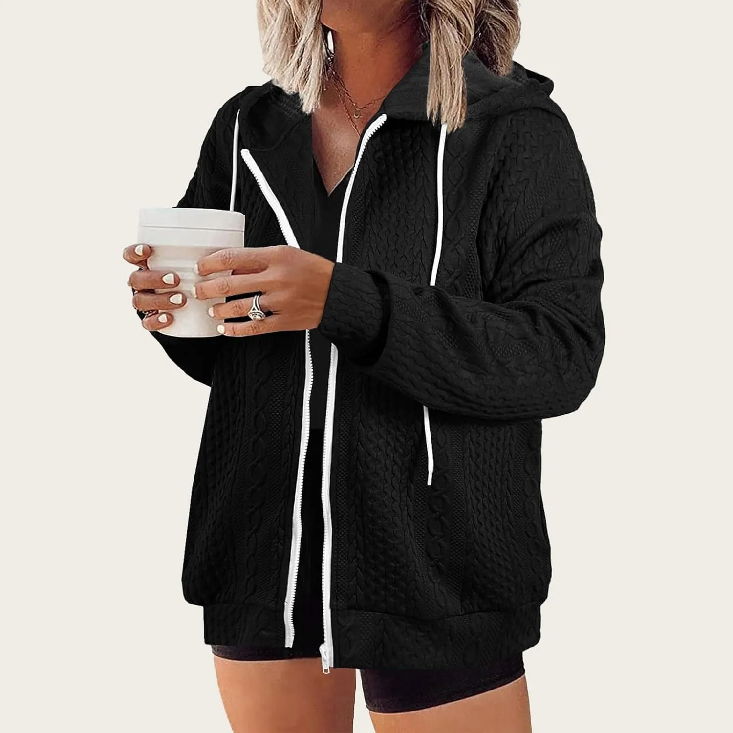 Women Hoodies Zip Up Casual Sweatshirt Long Sleeve Oversized Hoodie Plus Size Fall Jacket Coat Outfits with Pockets