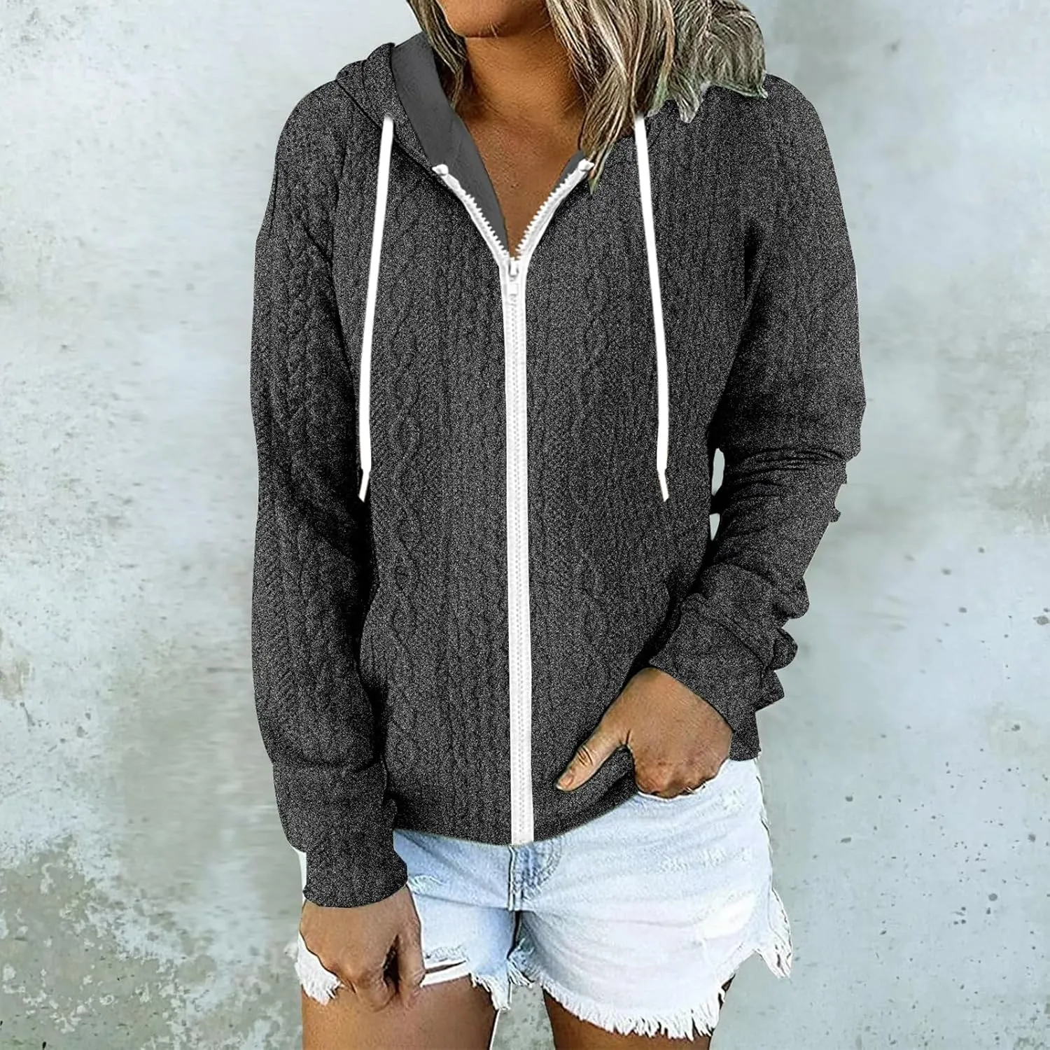 Women Hoodies Zip Up Casual Sweatshirt Long Sleeve Oversized Hoodie Plus Size Fall Jacket Coat Outfits with Pockets