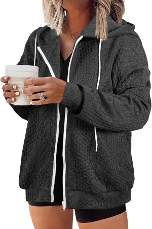 Women Hoodies Zip Up Casual Sweatshirt Long Sleeve Oversized Hoodie Plus Size Fall Jacket Coat Outfits with Pockets