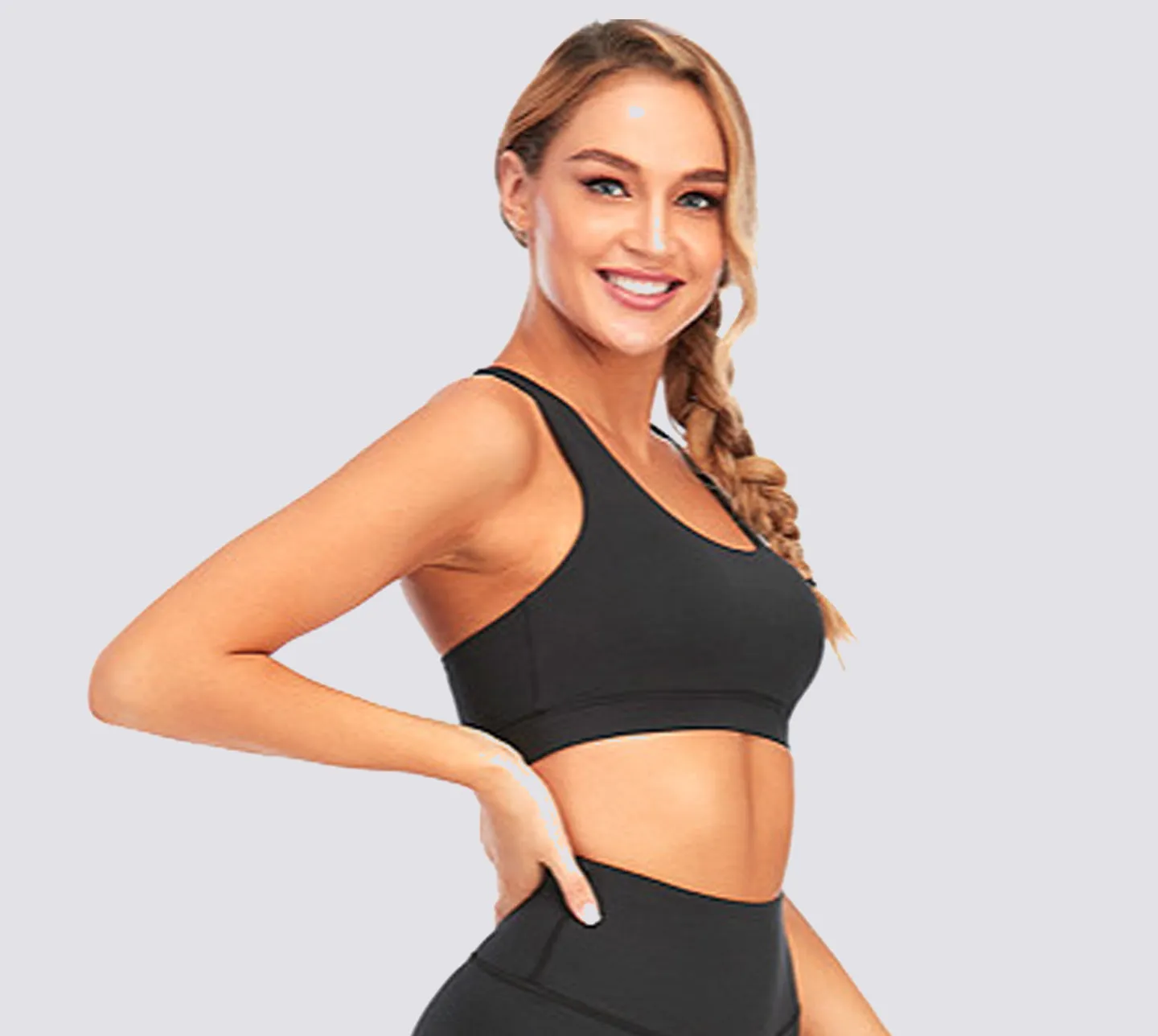 Women's Nabtos Performance Activewear Yoga Sports Strappy Back Padded Bra-Black