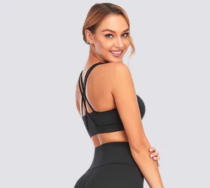 Women's Nabtos Performance Activewear Yoga Sports Strappy Back Padded Bra-Black