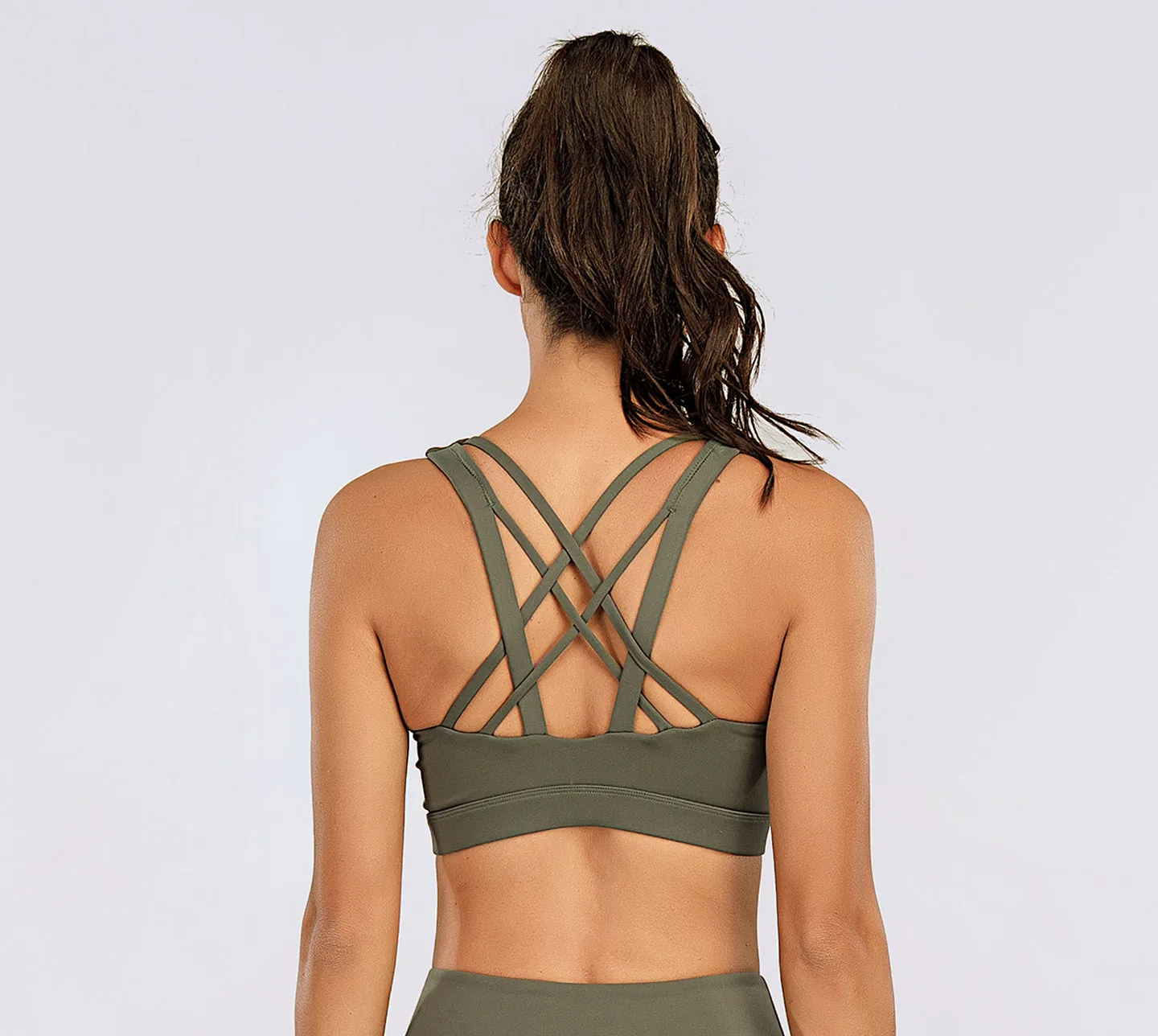Women's Nabtos Performance Activewear Yoga Sports Strappy Back Padded Bra-Green